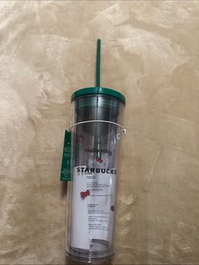 Starbucks Clear Tumbler with Green Lid and Straw